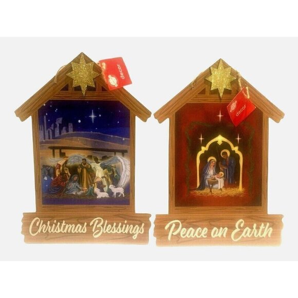 Christmas House Hanging Nativity Wall Décor Christmas Blessings Peace on Earth - Picture 1 of 11